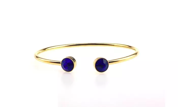 Yellow Gold Plated Silver Round Blue Sapphire Stackable Bangle Bracelet 24k Gold - Second Medium