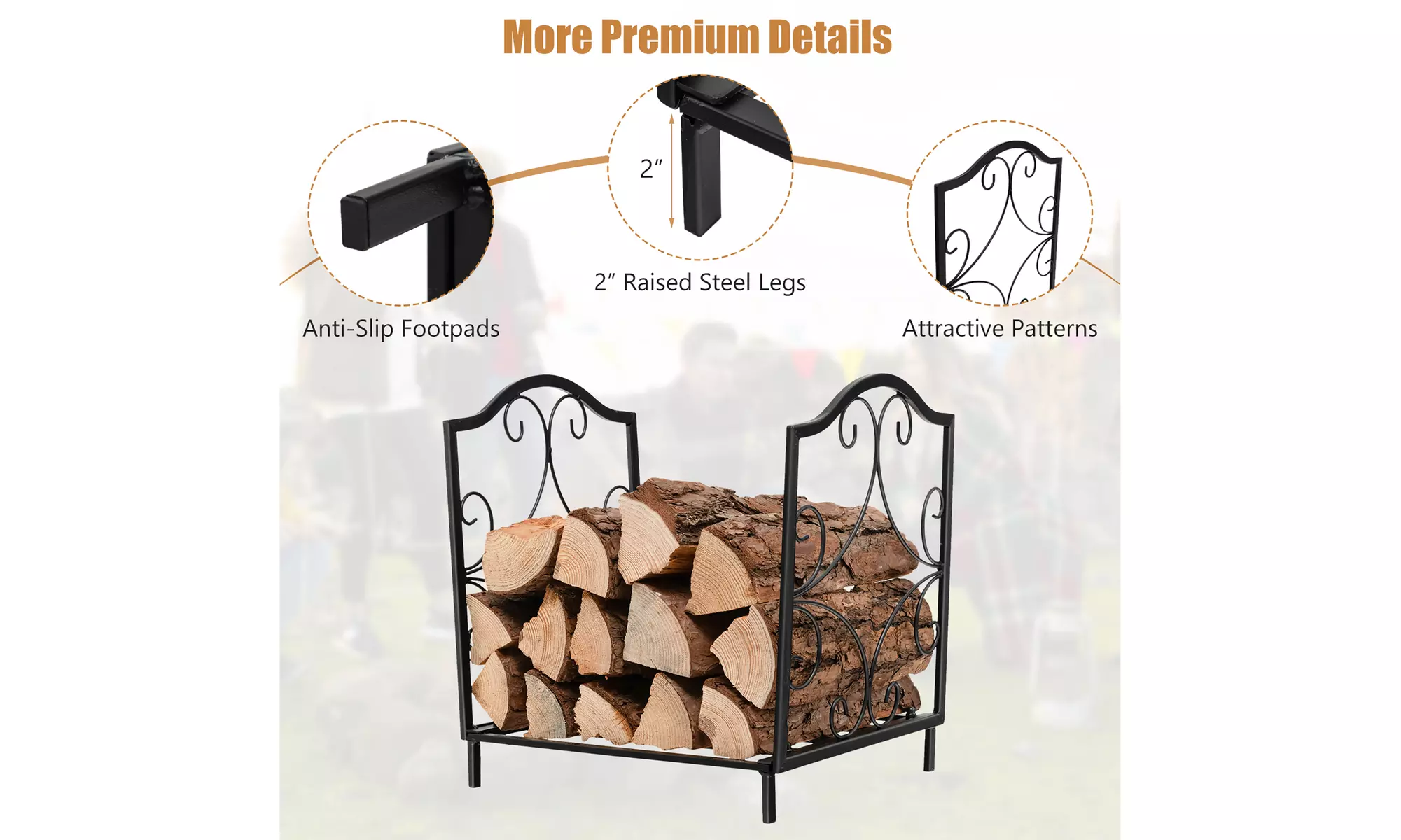 Costway 17'' Firewood Rack Decorative Steel Firewood Storage 