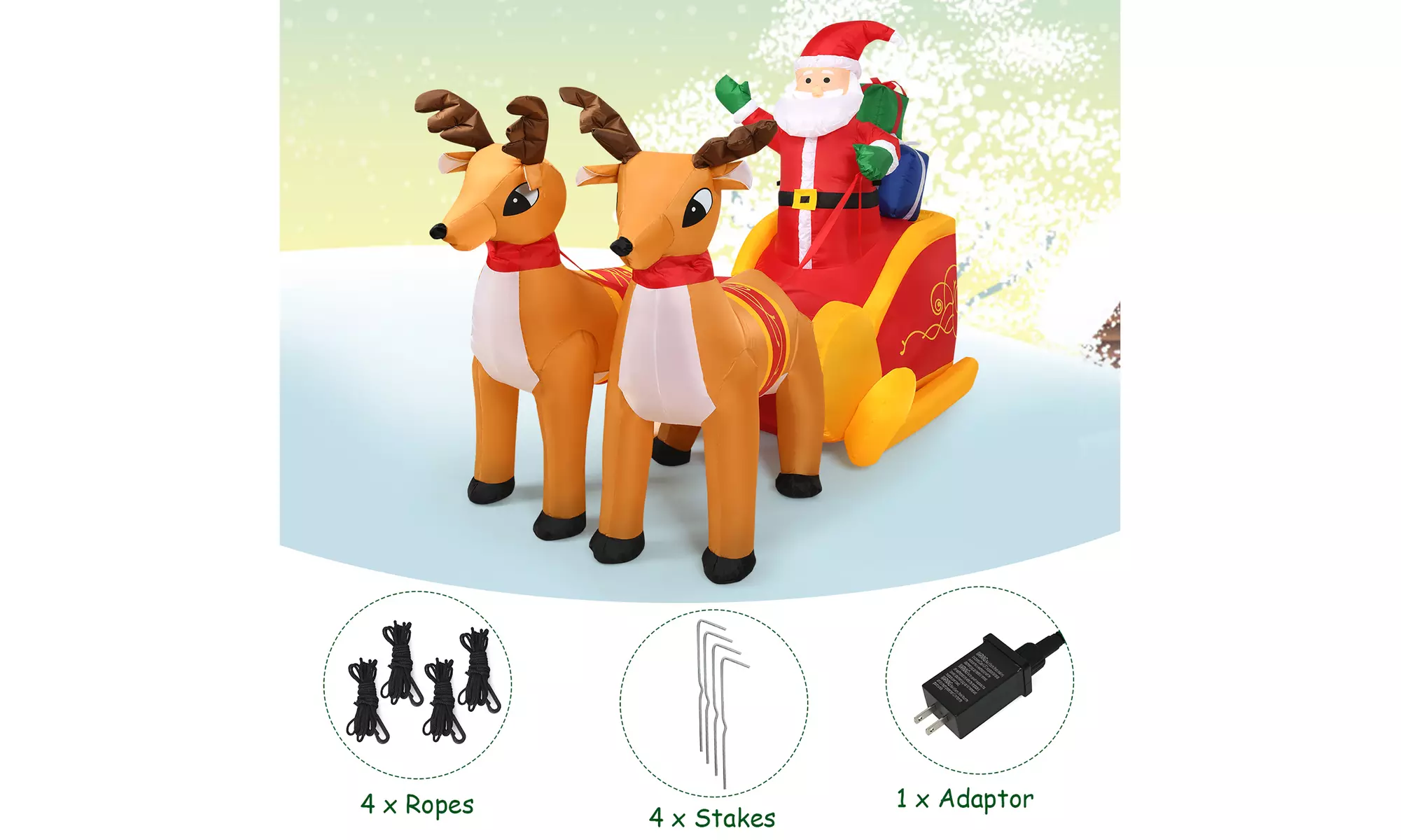7.5 Ft Inflatable Santa Double Deer w/Sled Christmas Outdoor Decoration