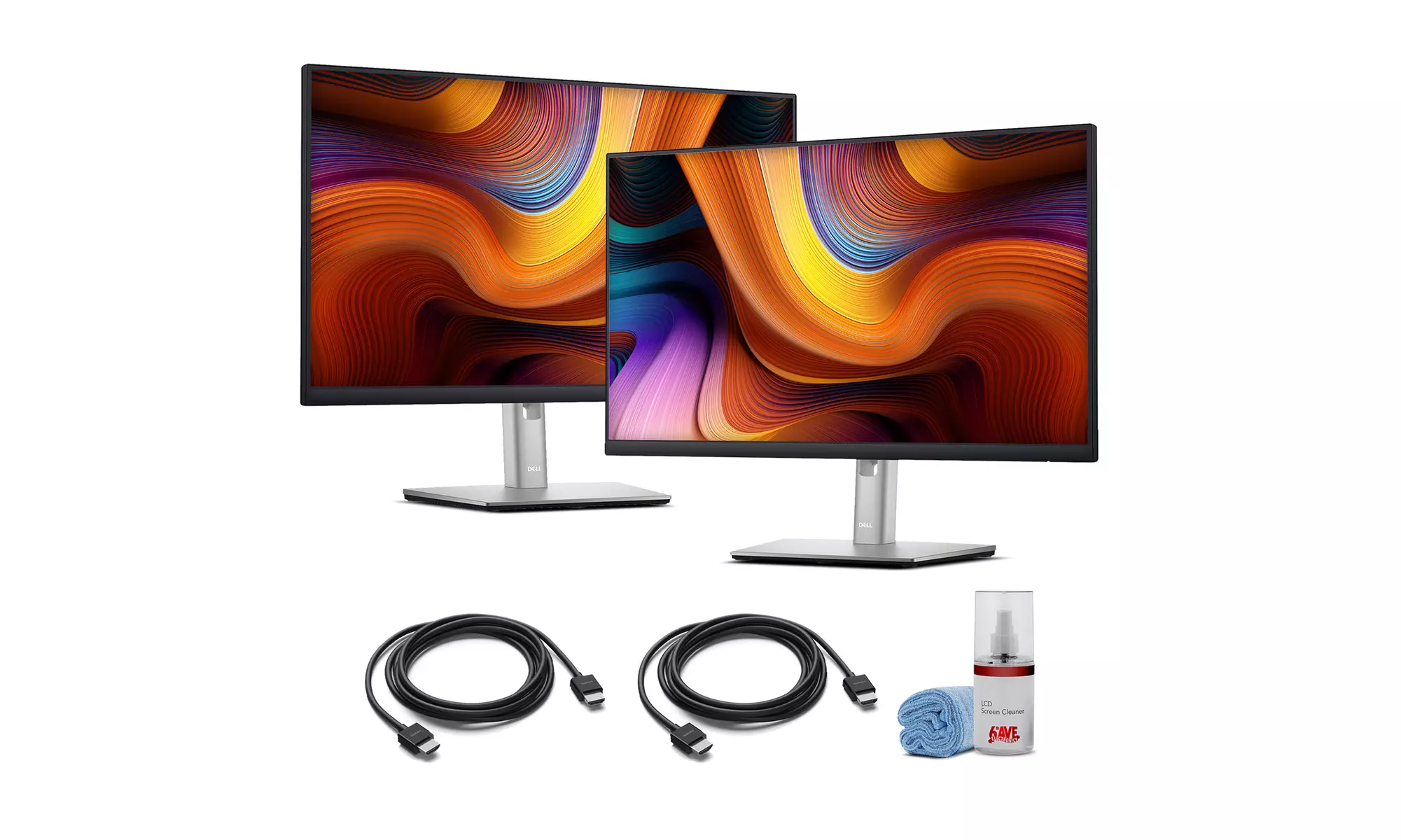 2 x Dell P2422H 24" Full HD 1080p, 16:9 IPS Monitor, 2 x HDMI Cable & More - Primary Image