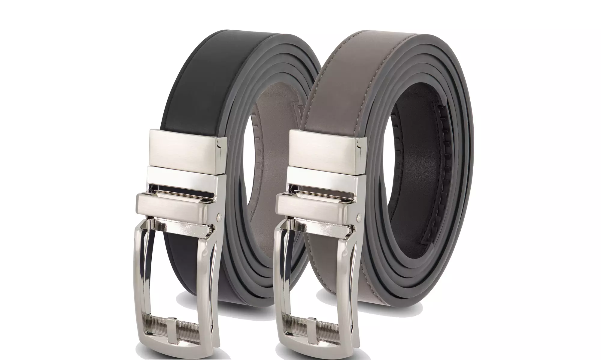 Mens Leather Reversible Ratchet Belt With Silver Buckle - Primary Image