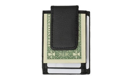 Genuine Leather Money Clip front pocket wallet with magnet clip Black