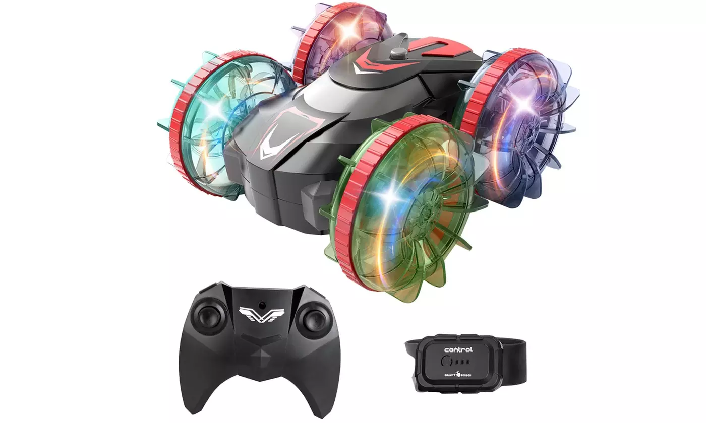 iMounTEK Amphibious RC Stunt Car with Lights & 360-Degree Rotation Off-Road Fun
