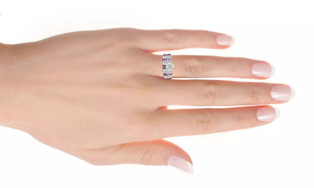 1 1/4 Cttw Diamond and Pink Sapphire Bridal Ring set in 14K  Gold by DiamondMuse