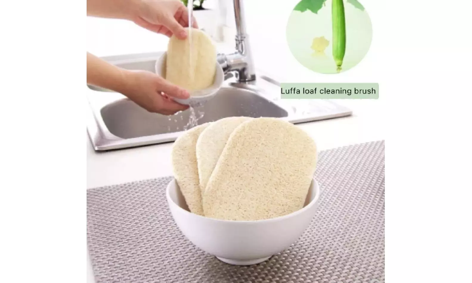 4 Pcs Natural Loofah Kitchen Sponge Biodegradable Loofah Dish Sponge for Dishes - Primary Image