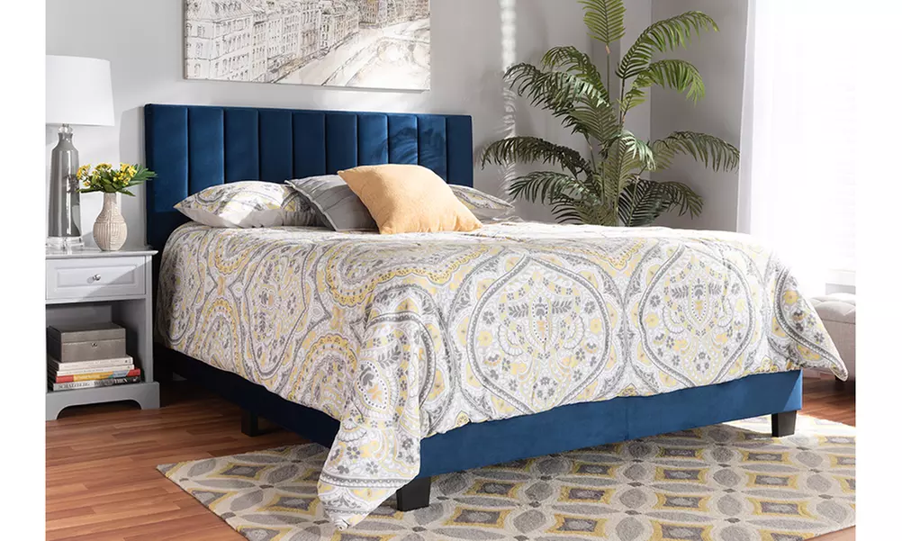 Clare  Velvet Upholstered Panel Bed with Channel Tufted Headboard - Primary Image