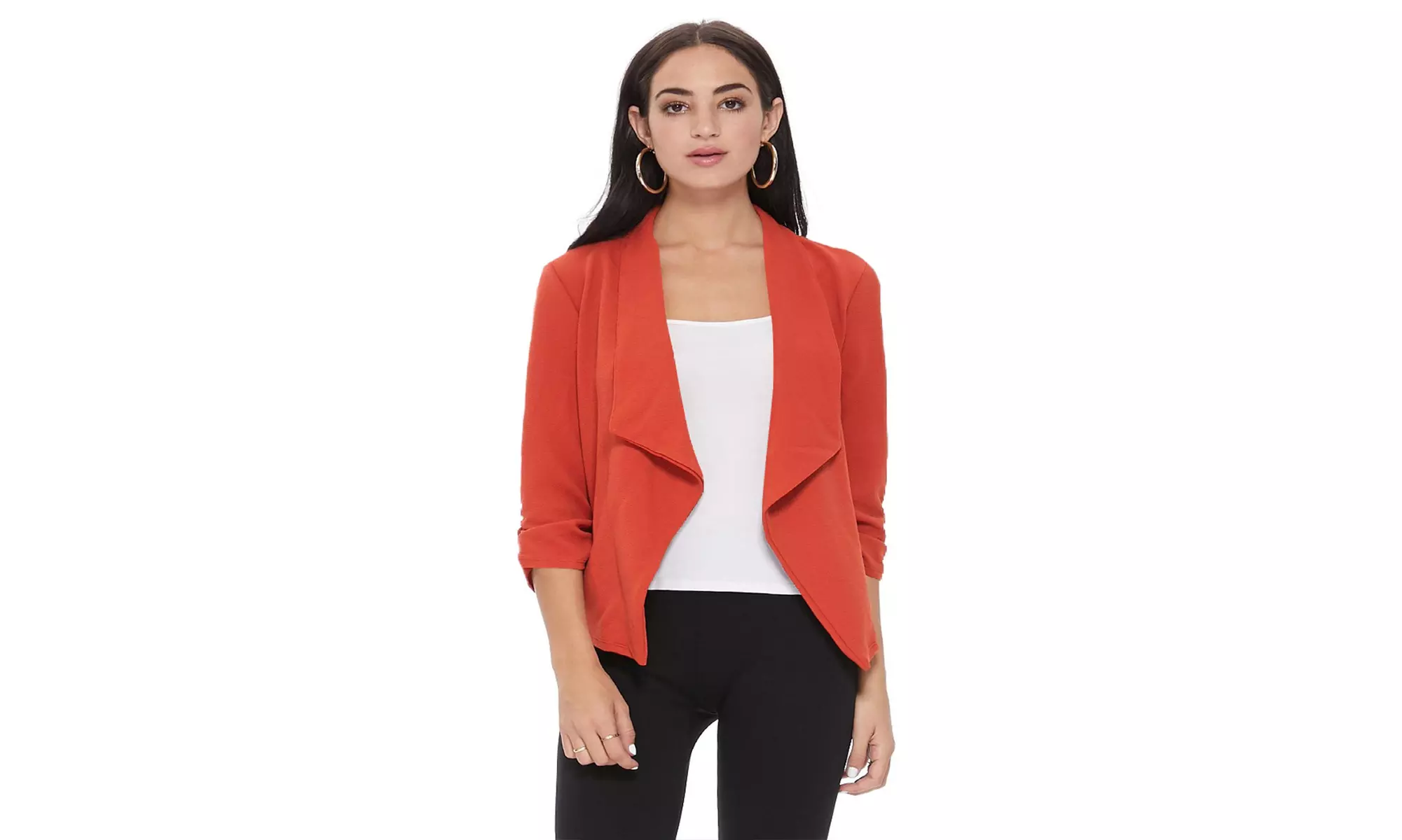MOA Collection Solid Draped Open Front 3/4 Sleeve Jacket