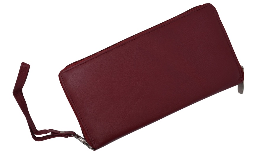 Image 8: Women RFID Bifold Ladies Cluth Wristlet Wrist Strap Long Purse Leather Wallet