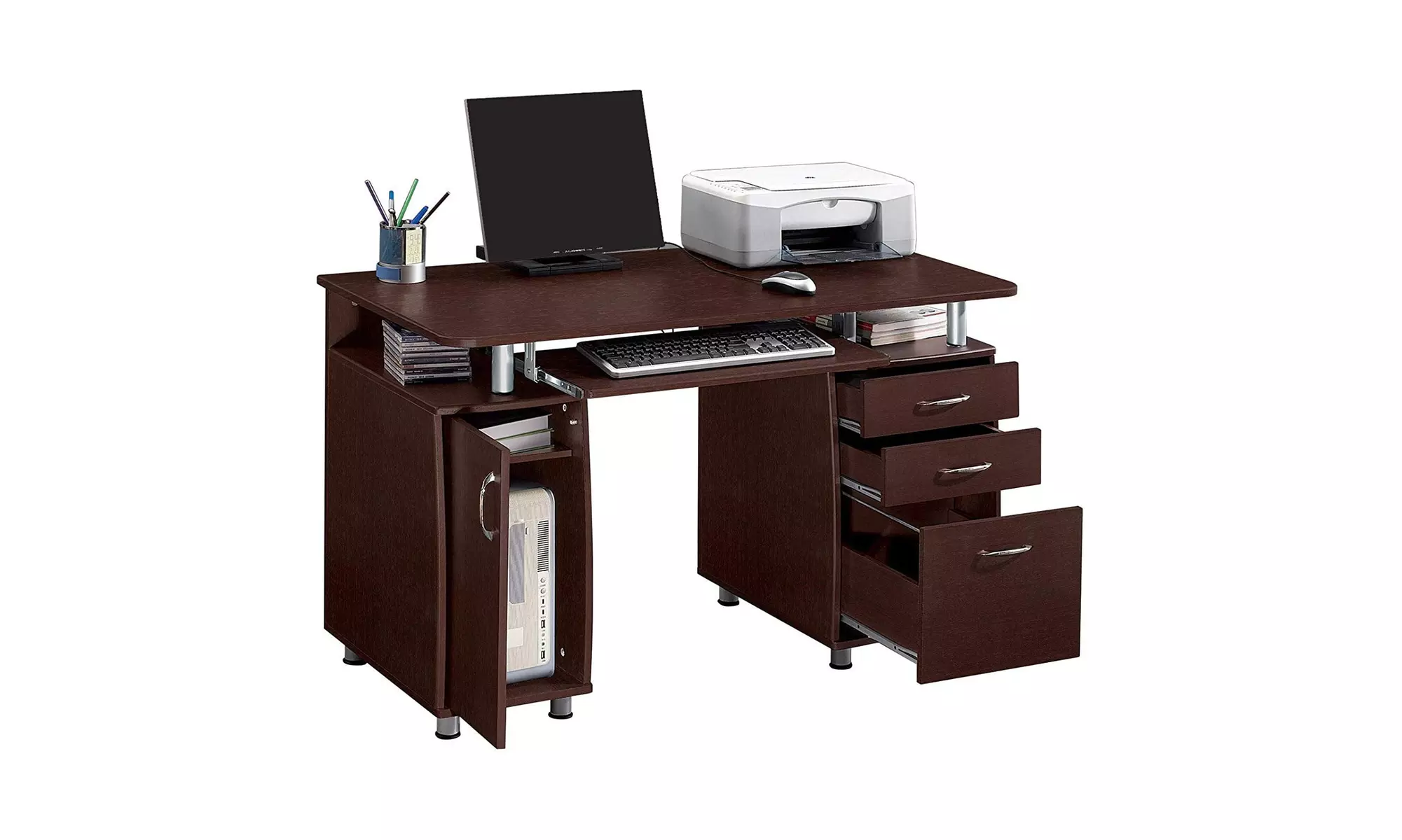 Computer Desk PC Laptop Table with Drawers Home Office Study Workstation 2 Color - Primary Image