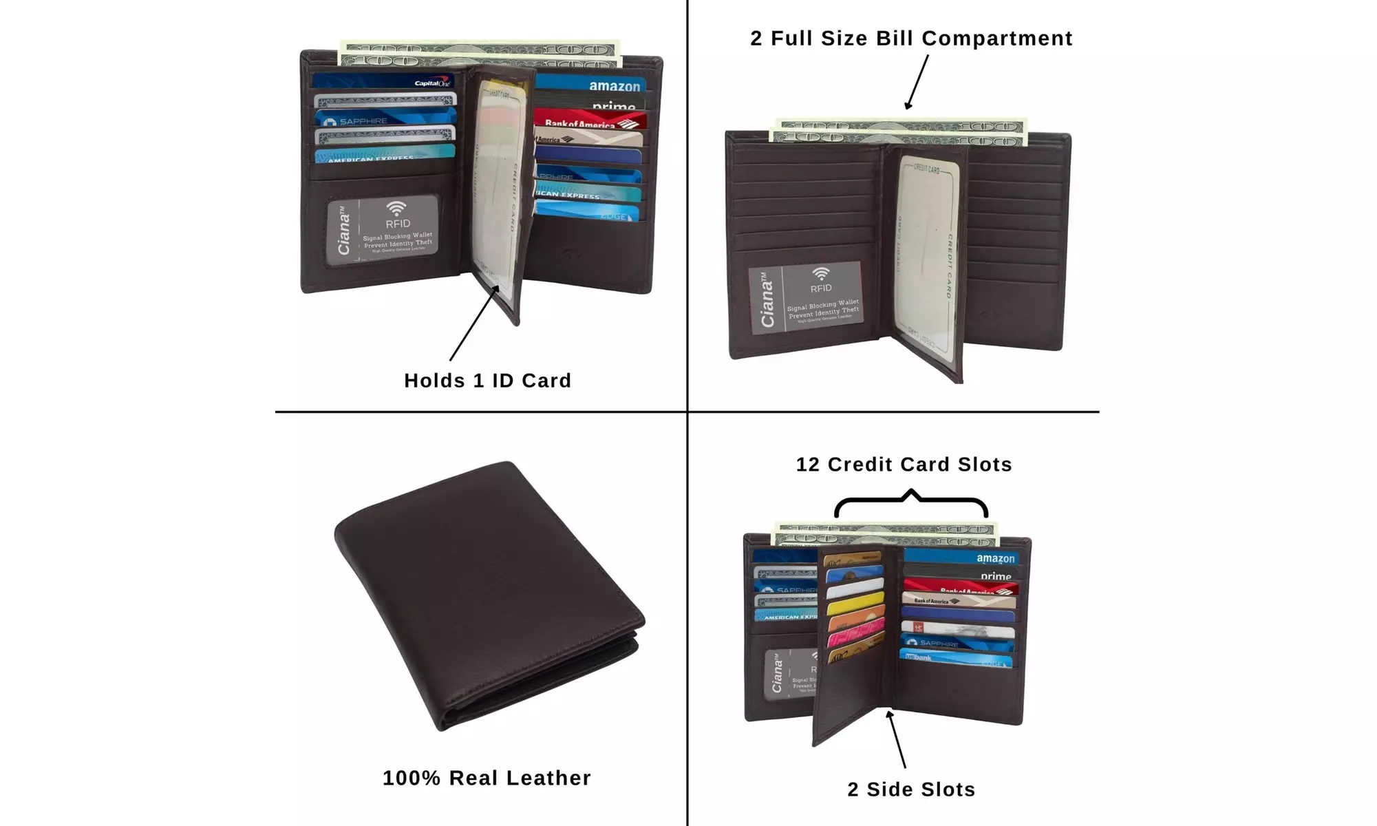 RFID Blocking Bifold Multi Credit Card ID Holder Premium Leather Wallet - Second Medium