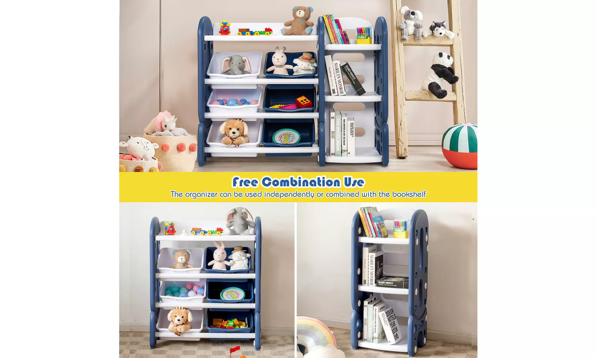 Costway Kids Toy Storage Organizer w/Bins & Multi-Layer Shelf for Playroom