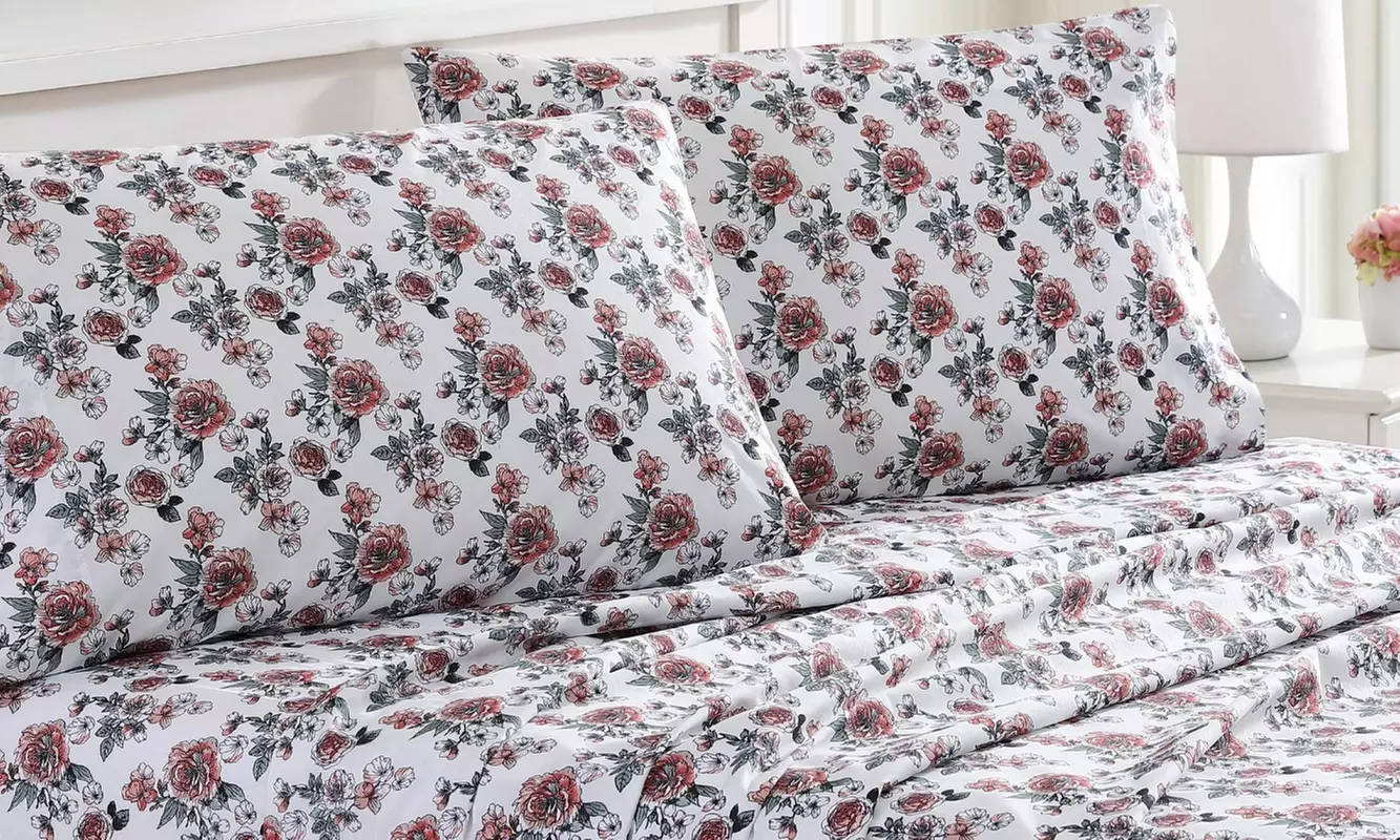 Modern Threads Printed Floral Microfiber Sheet Set - Primary Image