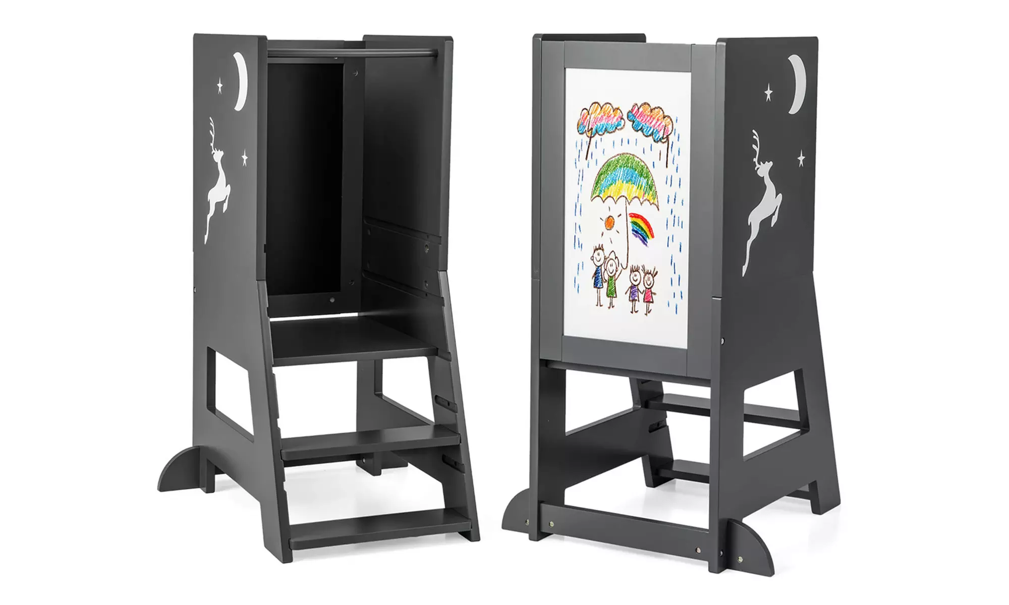 Costway Toddler Kitchen Stool Helper with Chalkboard and Whiteboard - Primary Image