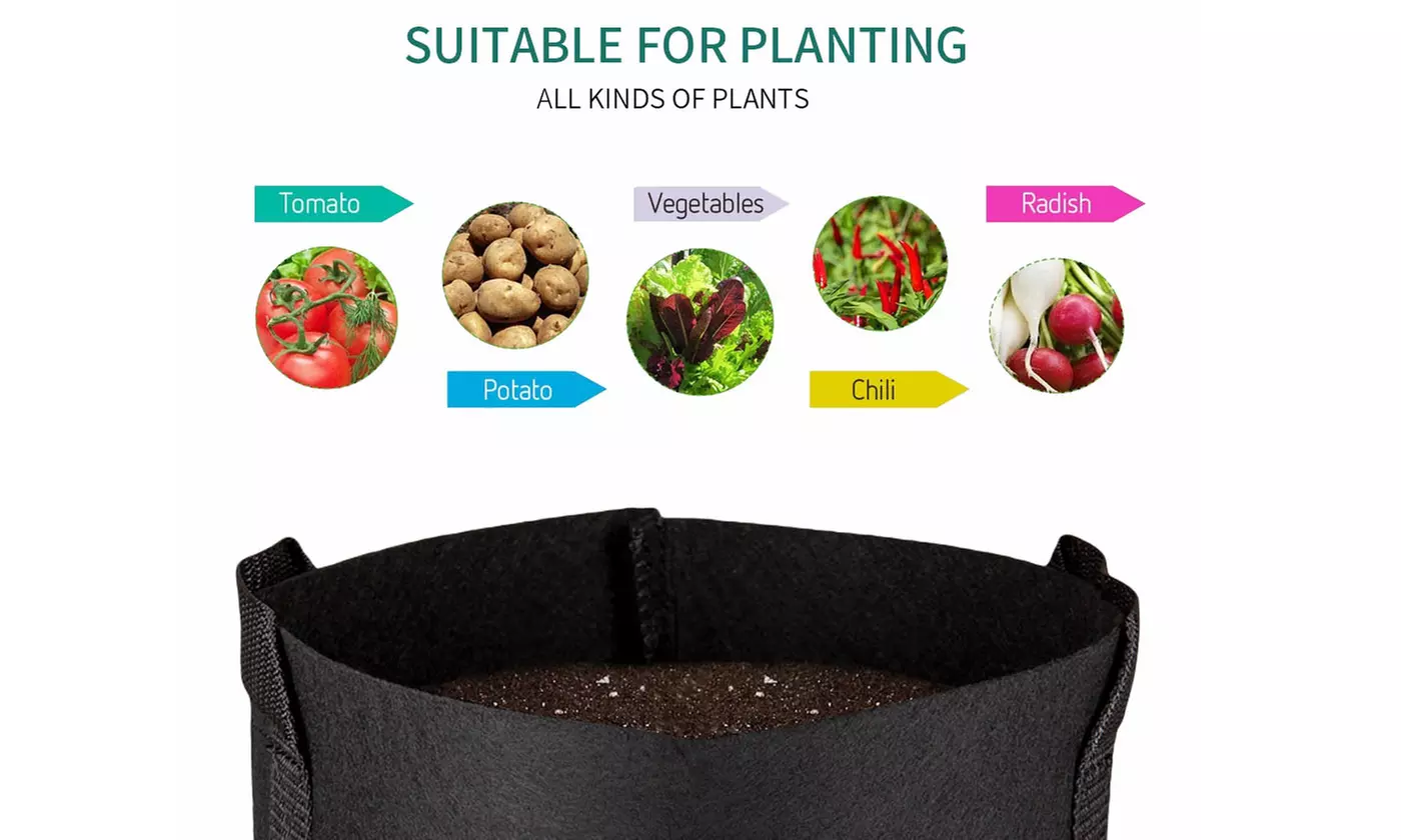 5-Pack Black Grow Bags Aeration Fabric Fabric Planter Root Growing Pots