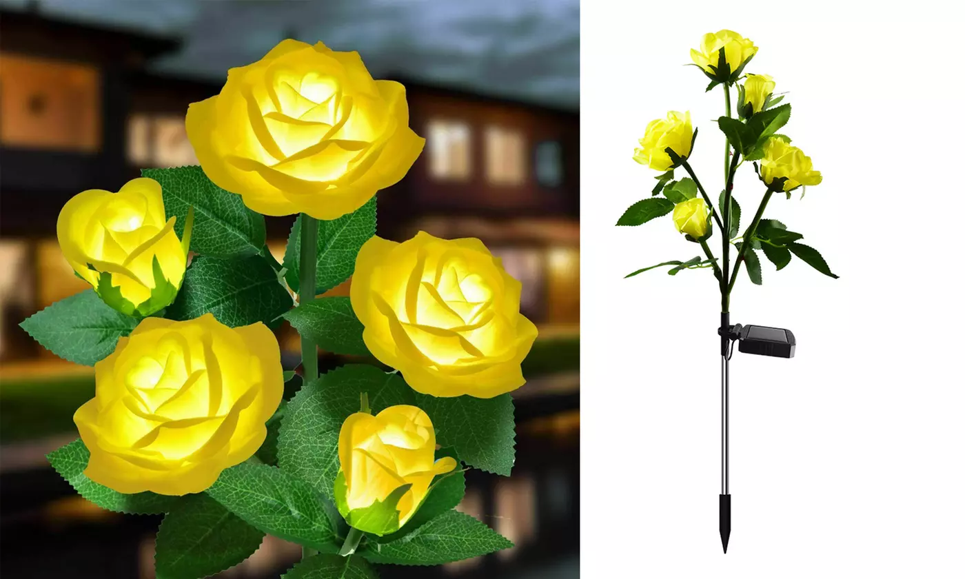LED Solar 5 Rose Flowers Garden Stake Decor Lights 
