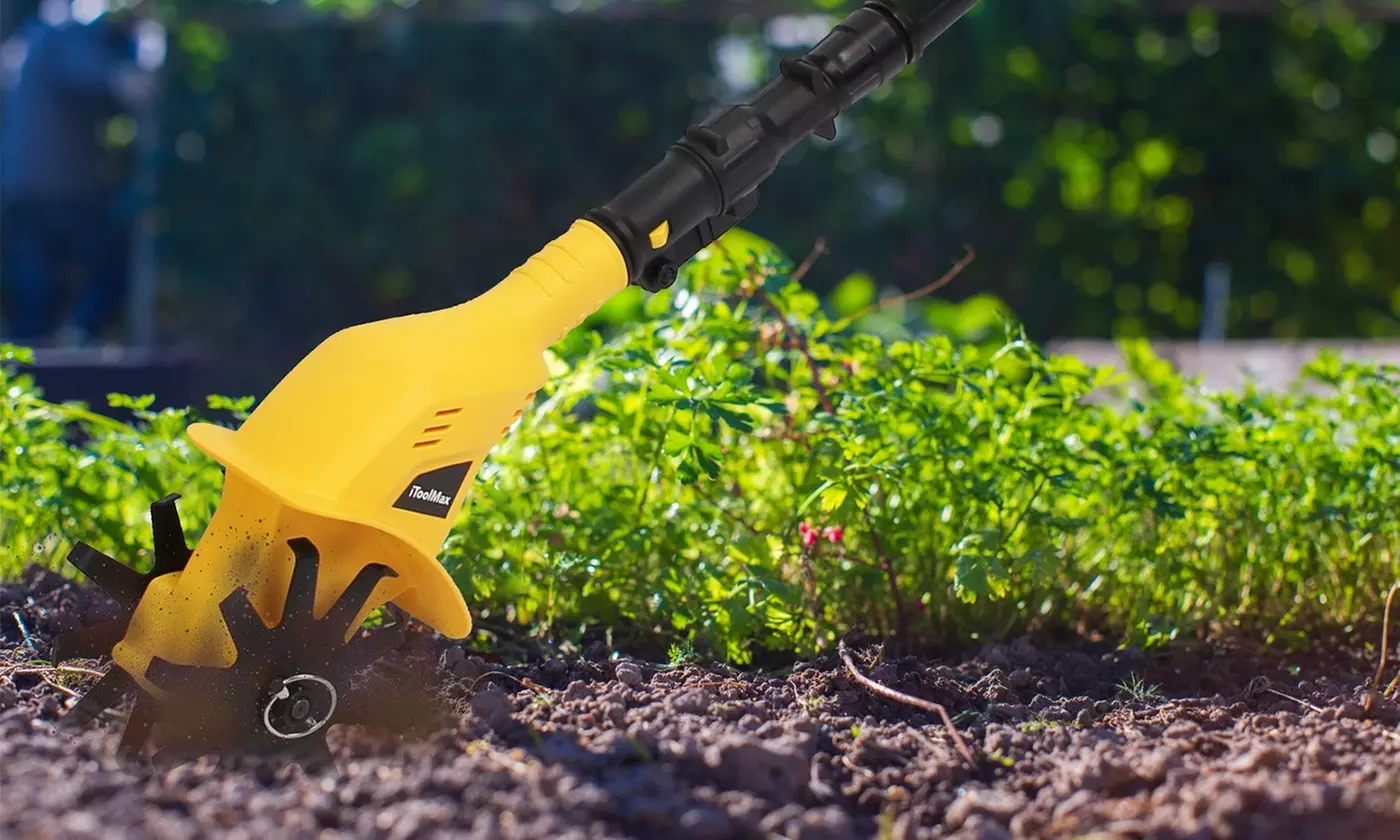 iMounTEK Cordless Electric Garden Tiller Cultivator with Steel Blade Tines