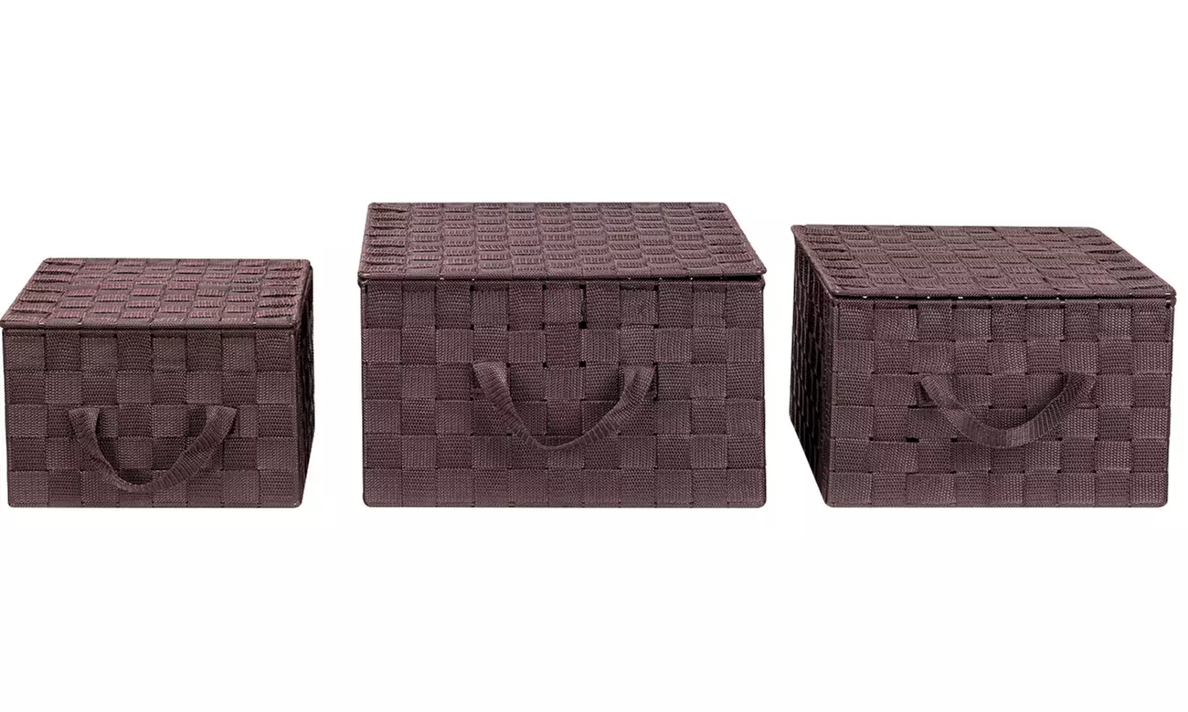 3-Pack Storage Box w/ Lid for Closet & Shelves - Woven Fabric Basket Organizer
