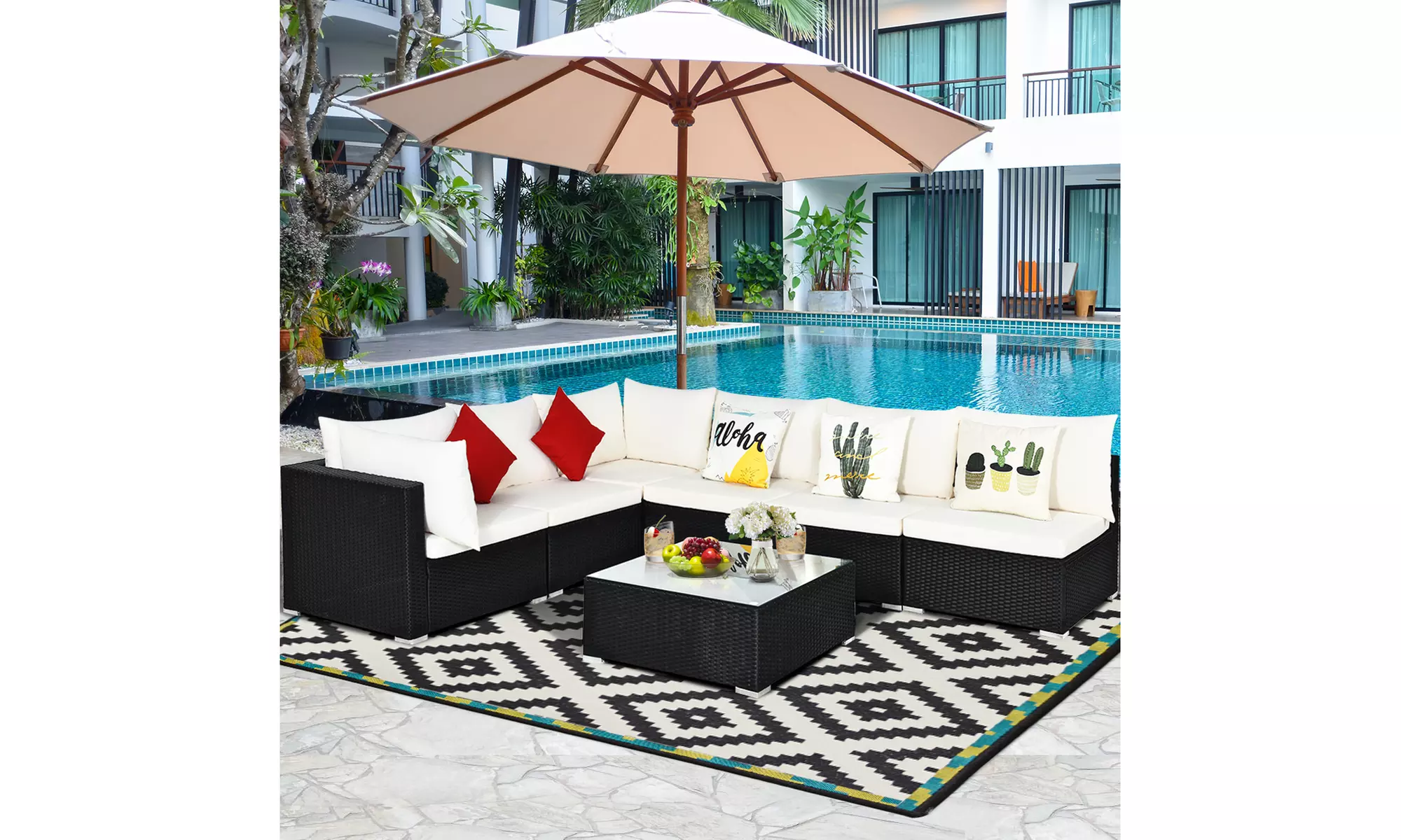 Costway 7PCS Patio Rattan Sofa Set Sectional Conversation Furniture Set Garden
