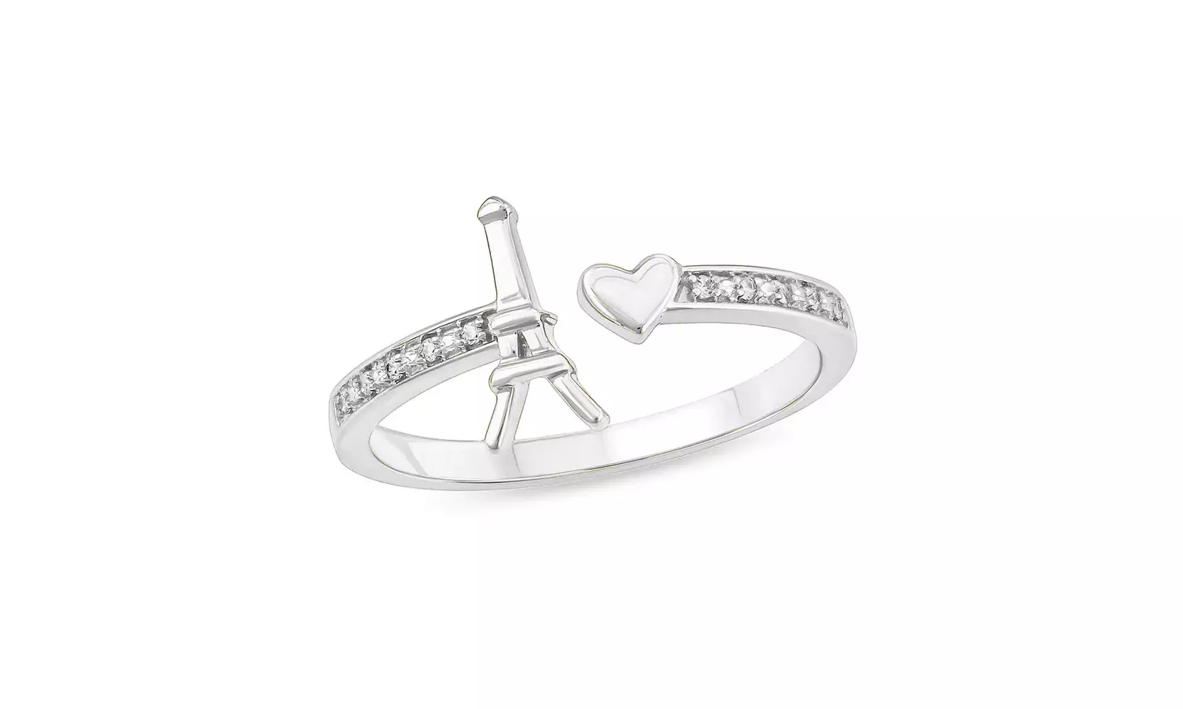 Eiffel Tower and Heart Open End Ring in 3 Color Options  - Primary Image