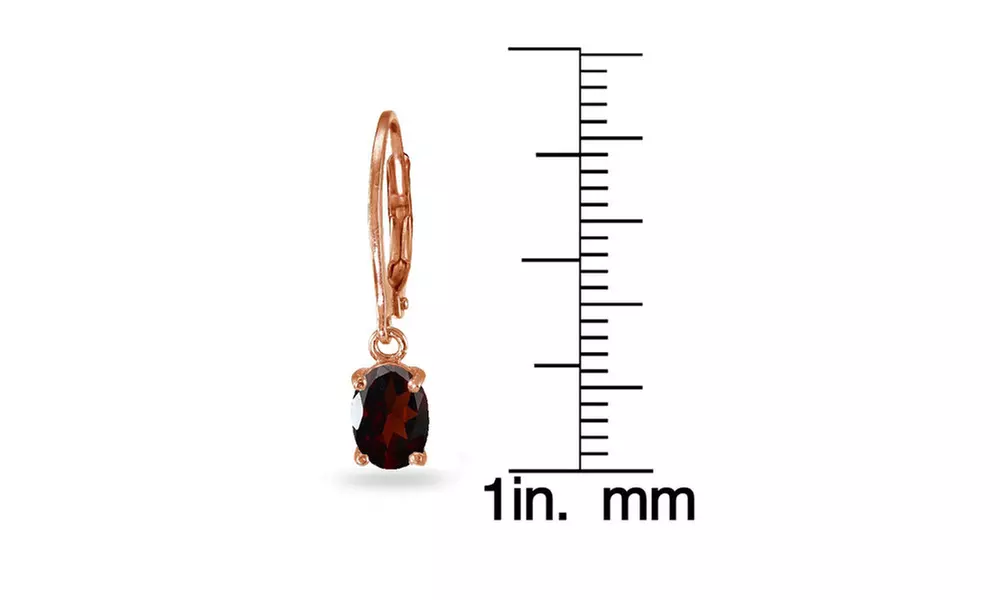 Rose Gold Flashed Sterling Silver Garnet 7x5mm Oval Dangle Leverback Earrings