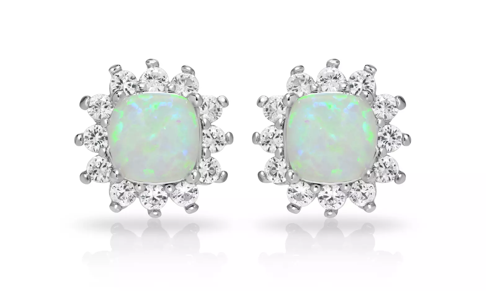 Opal With Gemstone Halo Stud Earrings By MUIBLU Gems  - Primary Image