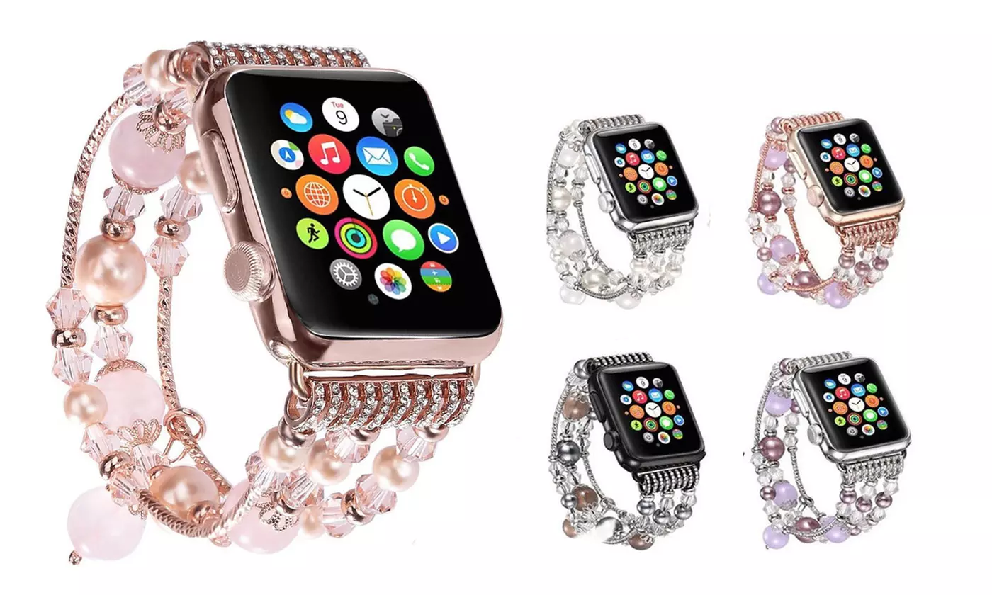 Bling Agate Beads Strap Bracelet Wrist Band For Apple Watch 5,4,3,2,1 - Primary Image