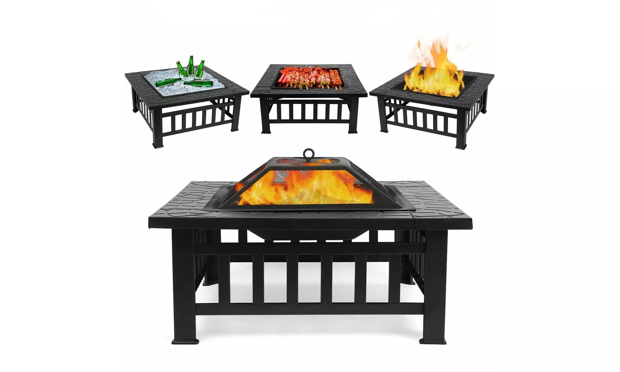 Outdoor Wood Burning Steel Fire Pit Table with Accessories and Waterproof Cover - Second Medium