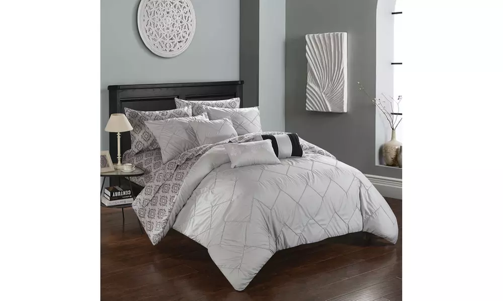 10 Pc Farnley Oversized and Overfilled REVERSIBLE Comforter Set with Sheet Set - Primary Image