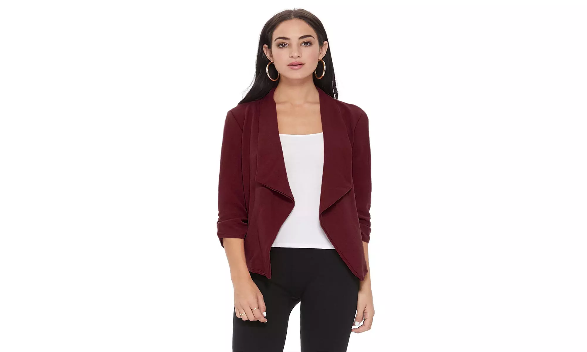 MOA Collection Solid Draped Open Front 3/4 Sleeve Jacket