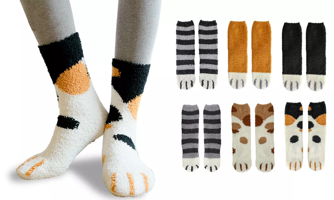 2-5 Pair Winter Cat Claws Cute Thick Warm Sleep Floor Socks Sleep Indoor Socks - Primary Image