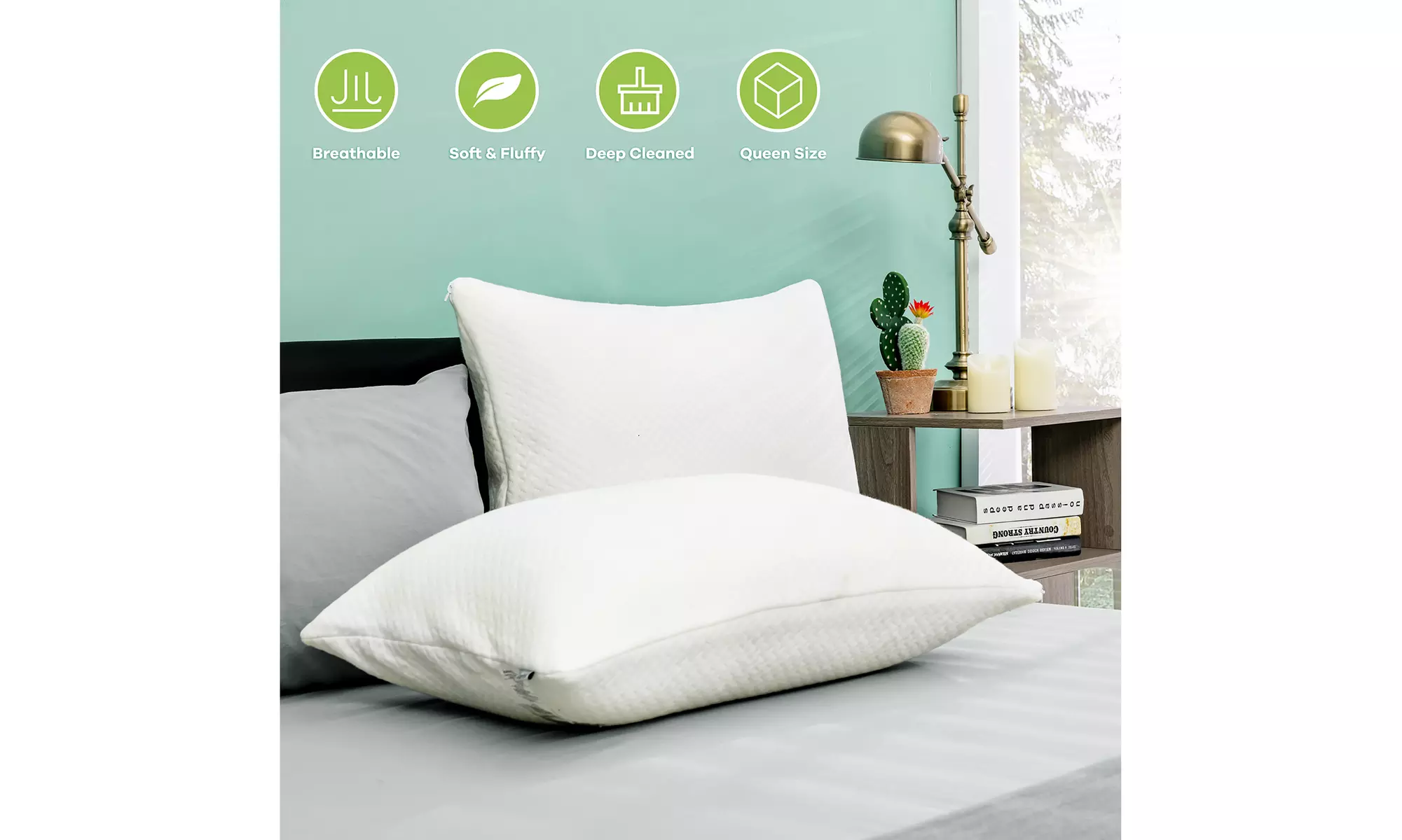 Costway 2Pack Shredded Memory Foam Bed Pillows Bamboo Cooling Cover 28''x18'' 