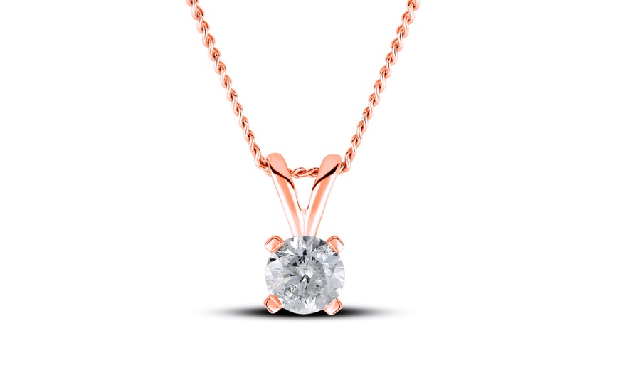 Image 2: 1/4ct - 1ct TDW Round Diamond Solitaire Pendant in 10k Rose Gold by De Couer