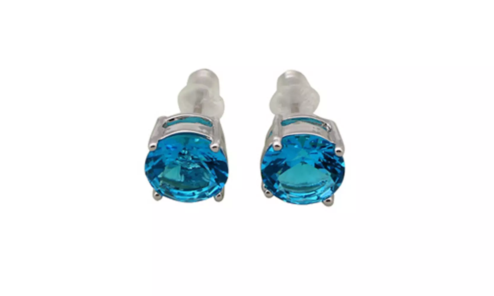 White Gold Plated Round Lab-Created Swiss Blue Topaz Stud Earrings  - Second Medium