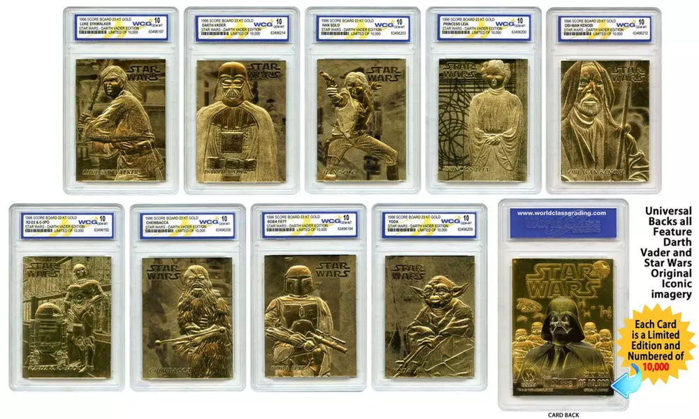 Star Wars Set of 9 23KT Gold Cards Graded Mint - Darth Vader Edition
