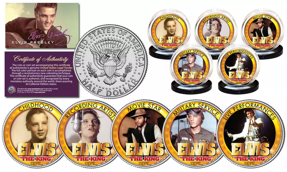 Elvis Presley Life & Times  JFK Half Dollar U.S 5-Coin Set Officially Licensed