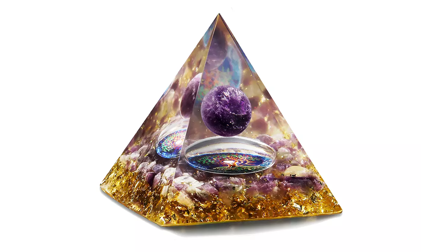 Orgone Pyramid Taichi Amethyst&Obsidian Healing Crystal Pyramid Energy Generator
