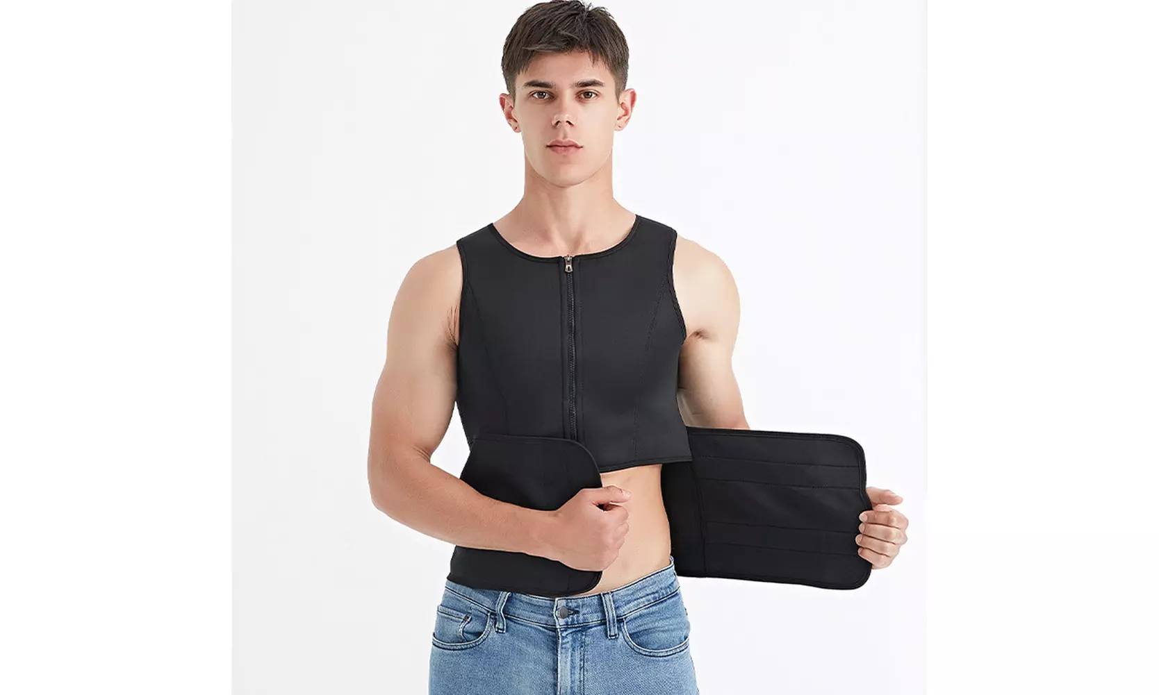US Men's Sauna Thermo Sweat Waist Trainer Top Vest Suit Body Shaper Belt Corset