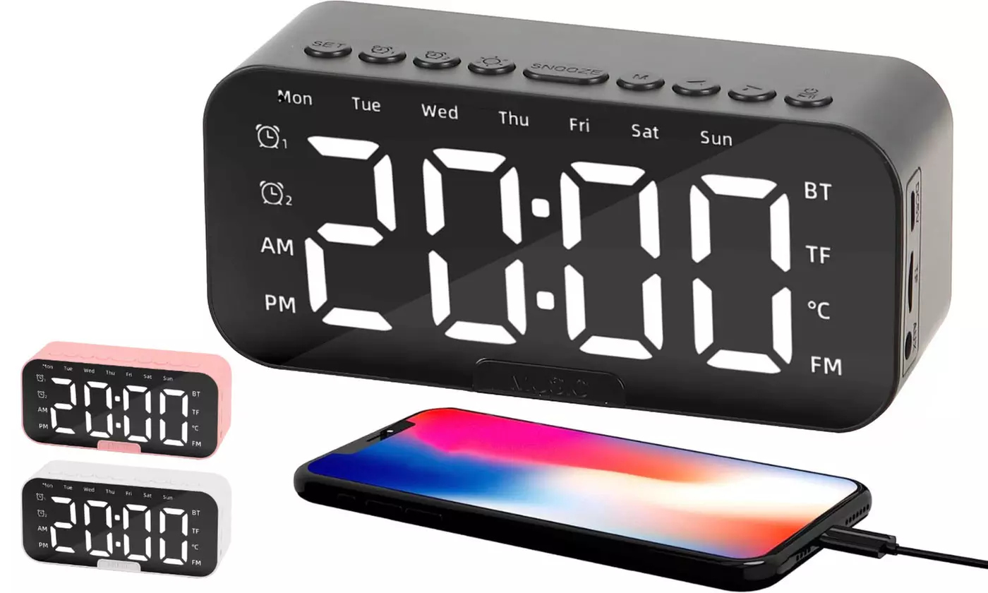 Digital Smart Alarm Clock with Bluetooth Speaker Dimmable LED Display - Primary Image