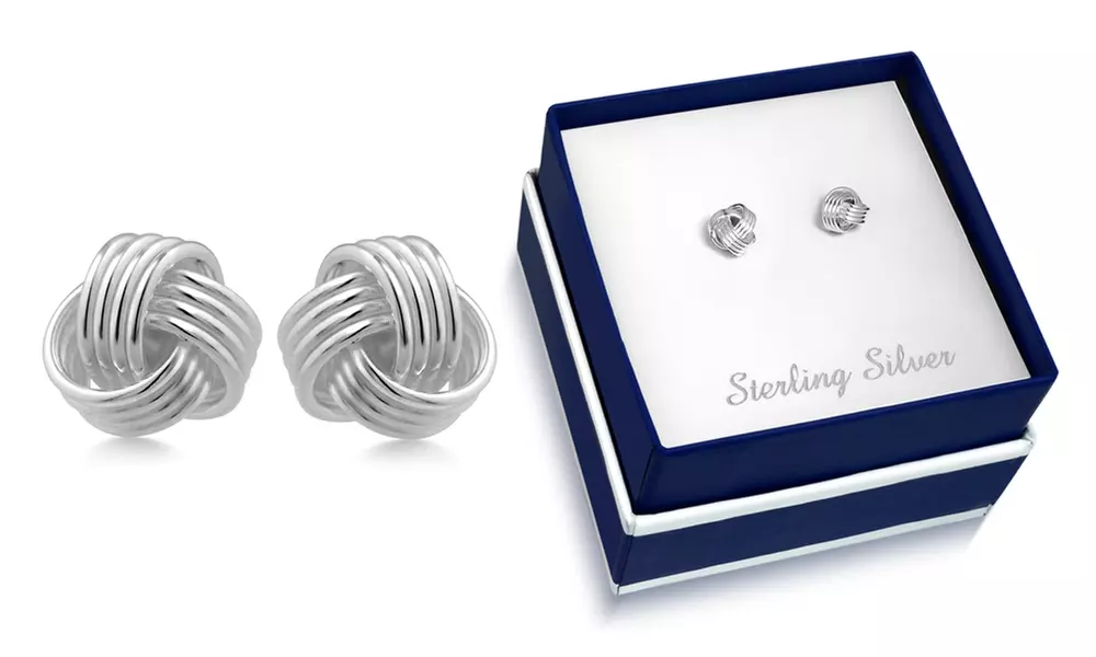 Solid Sterling Silver Love Knot Stud Earrings With a Box By Paolo Fortelini