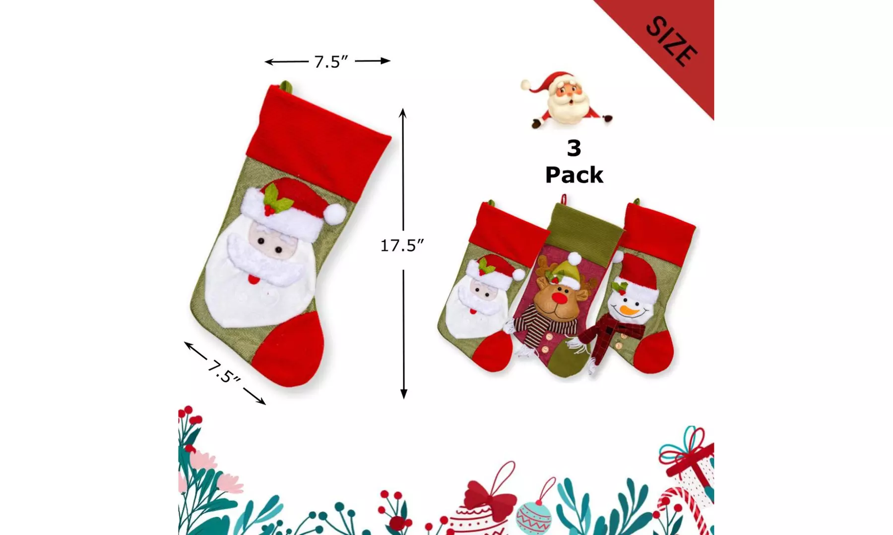 Jolly Christmas Stockings 2-Pack or 3-Pack Festive Holiday Décor