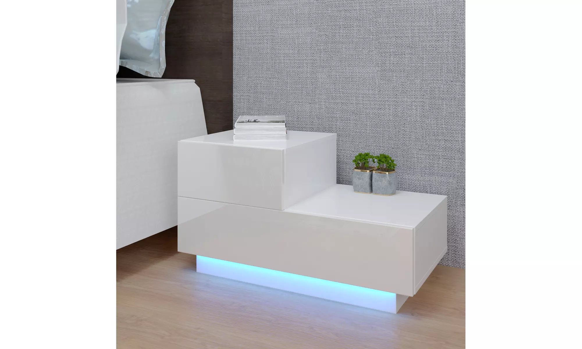 RGB LED 2-Drawer Nightstand End Table White/Black - Primary Image