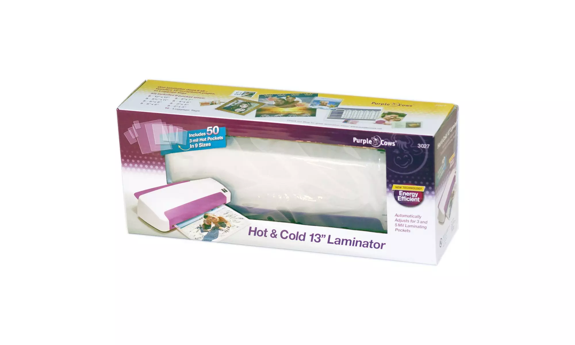 Purple Cows Hot and Cold Laminator, 13-Inch, with 50 Hot Pockets - Primary Image