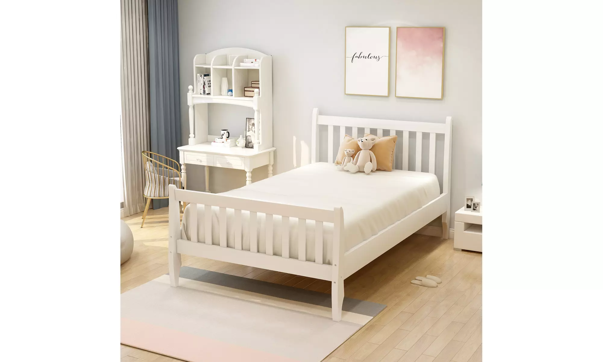 Platform Bed Frame Mattress Foundation with Wood Slat Support, Twin White - Primary Image