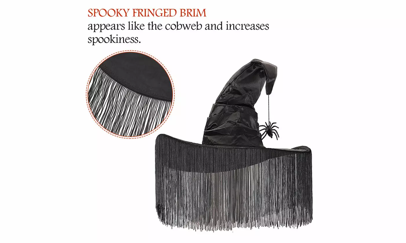 Women Halloween Black Ruched Witch Wizard Hat Fancy Dress Costume Accessory