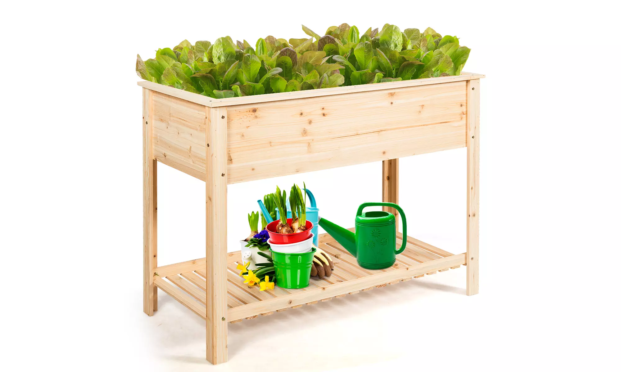 Raised Garden Planter Bed Box Stand Wood Elevated Planter w/Shelf 48"x22"x35.5" - Primary Image