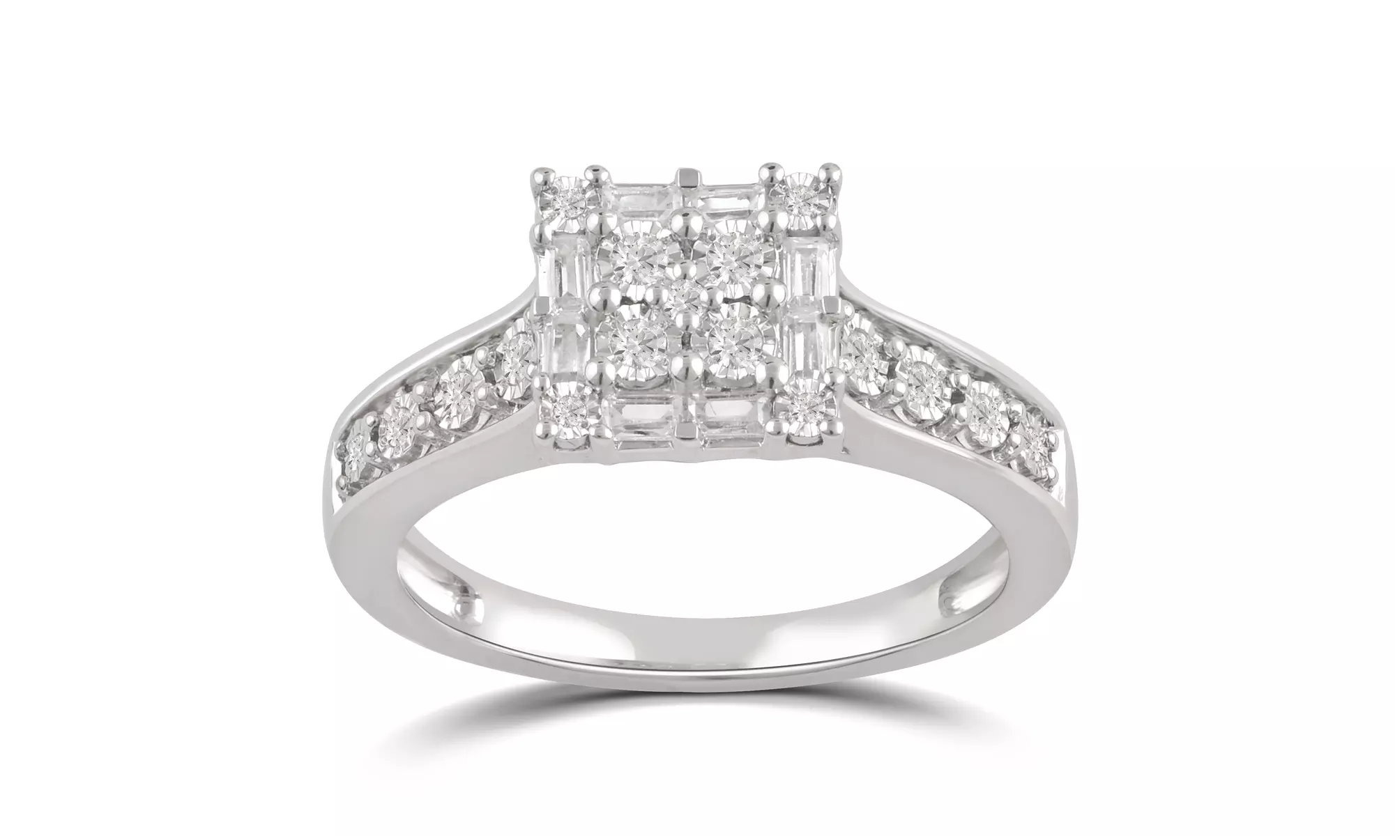 DiamondMuse 1/3 CTTW Round and Baguette Diamond Wedding Ring in Sterling Silver  - Primary Image