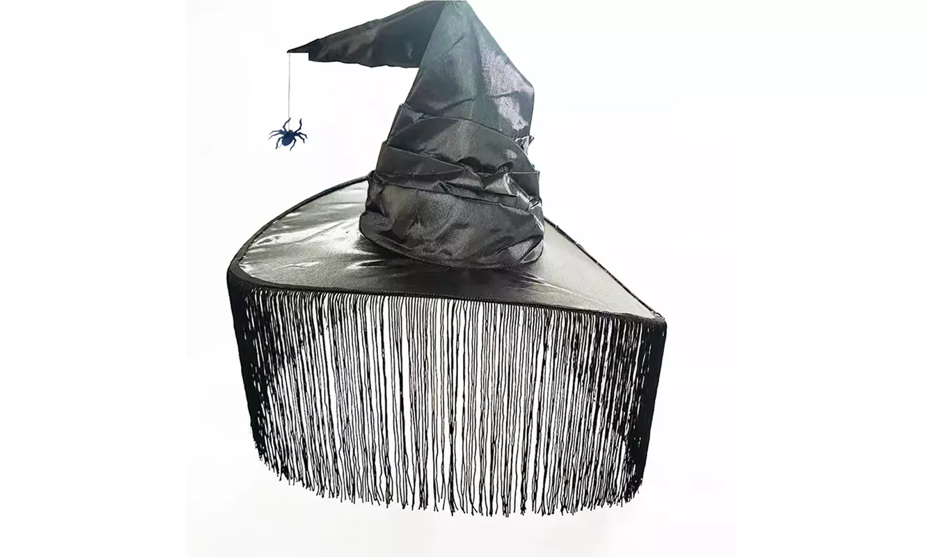 Halloween Wide Brim Wicked Witches Hat with Tassels & Spider Decorations - Second Medium