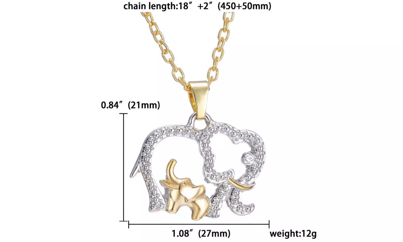 18K Gold Plated Mom & Baby Elephants Pendant Necklace Charm - Second Medium