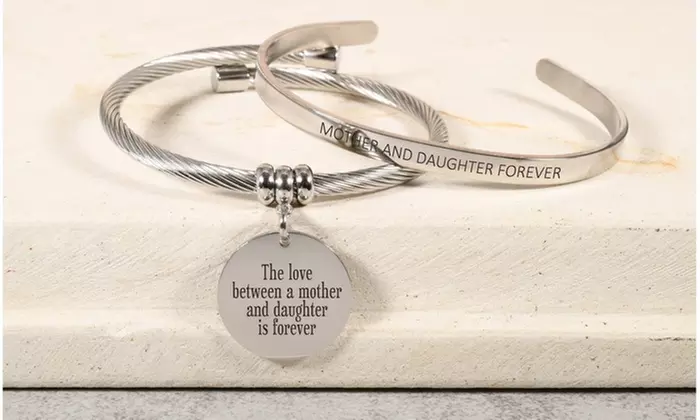 Inspirational Cable and Cuff Bracelet Set by Pink Box - Primary Image