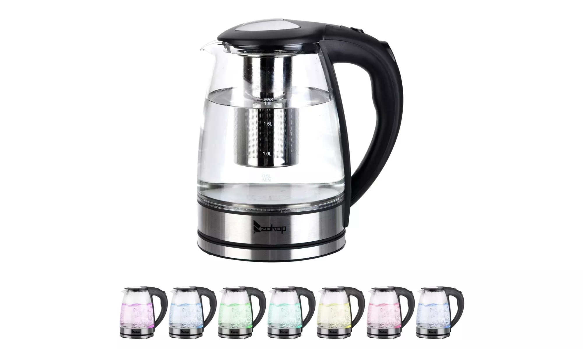 1.8L Electric Kettle Glass Kettle with Removable Tea Infuser